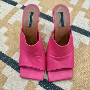 Topshop Pink Leather Square Toe Heels